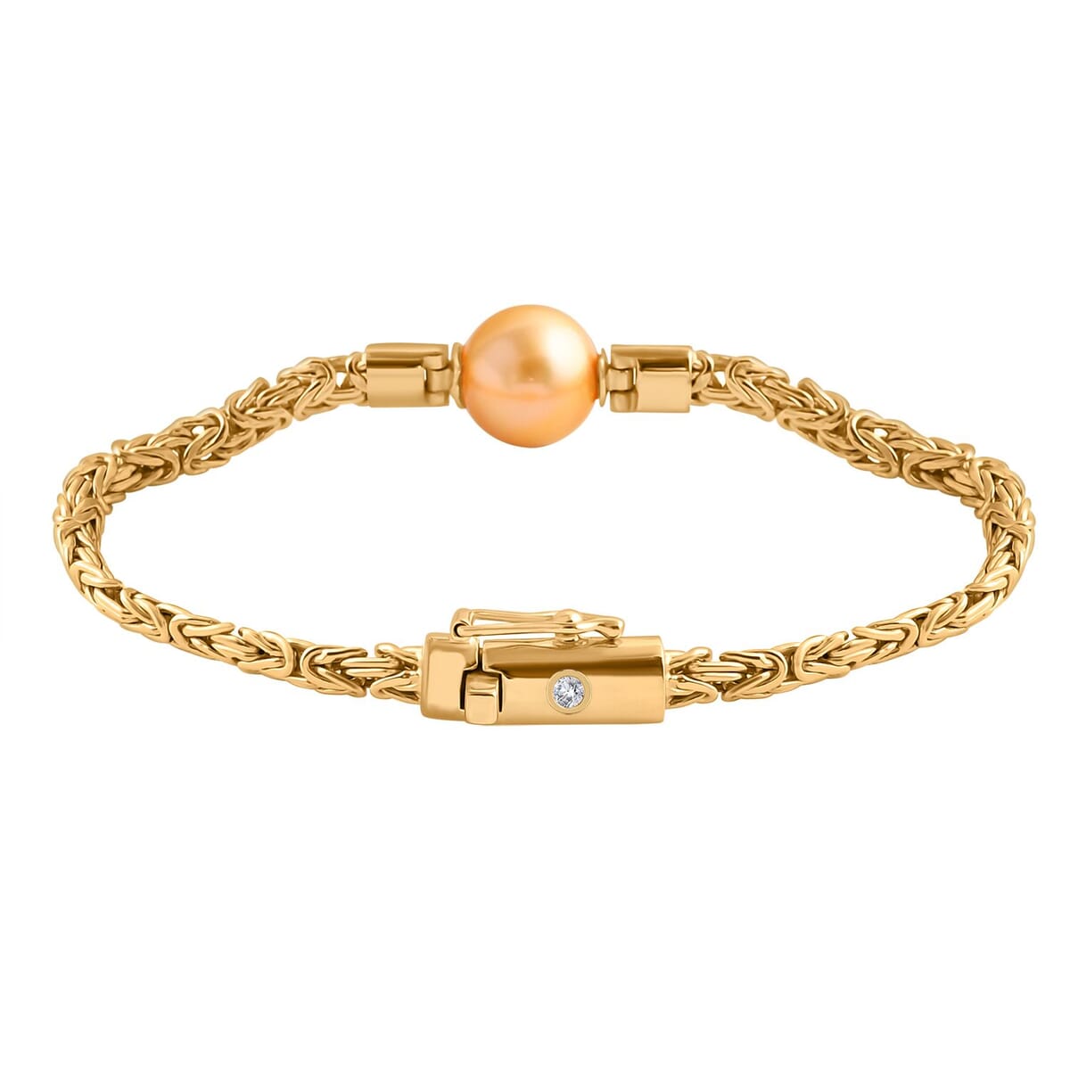 Bali Legacy South Sea Golden Cultured Pearl and Lab Grown Diamond Bracelet in 22K Vermeil Yellow Gold Over Sterling Silver (8.00 In) image number 3
