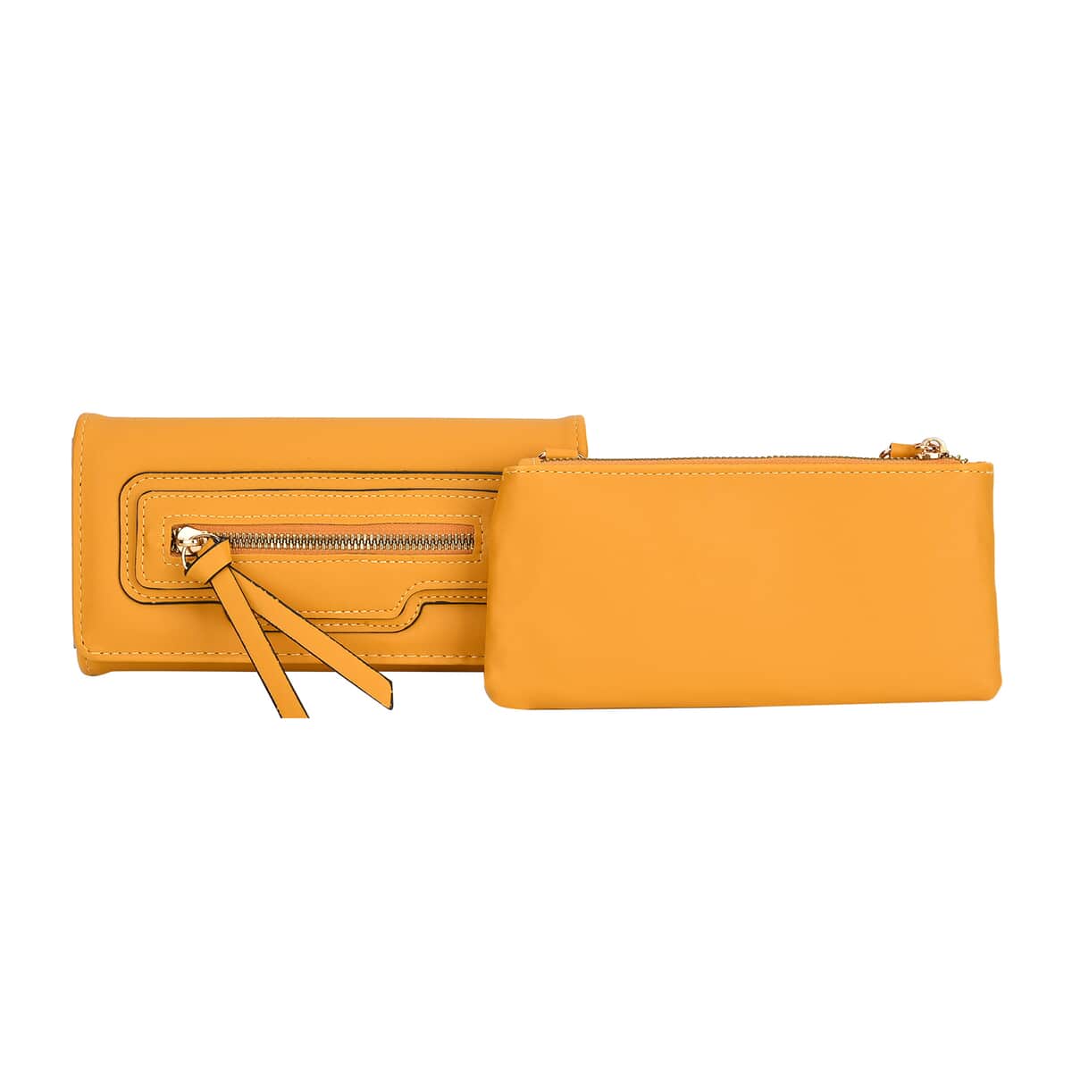 2-in-1 Yellow Faux Leather Bifold Wallet Style Crossbody Bag with Shoulder Strap image number 0