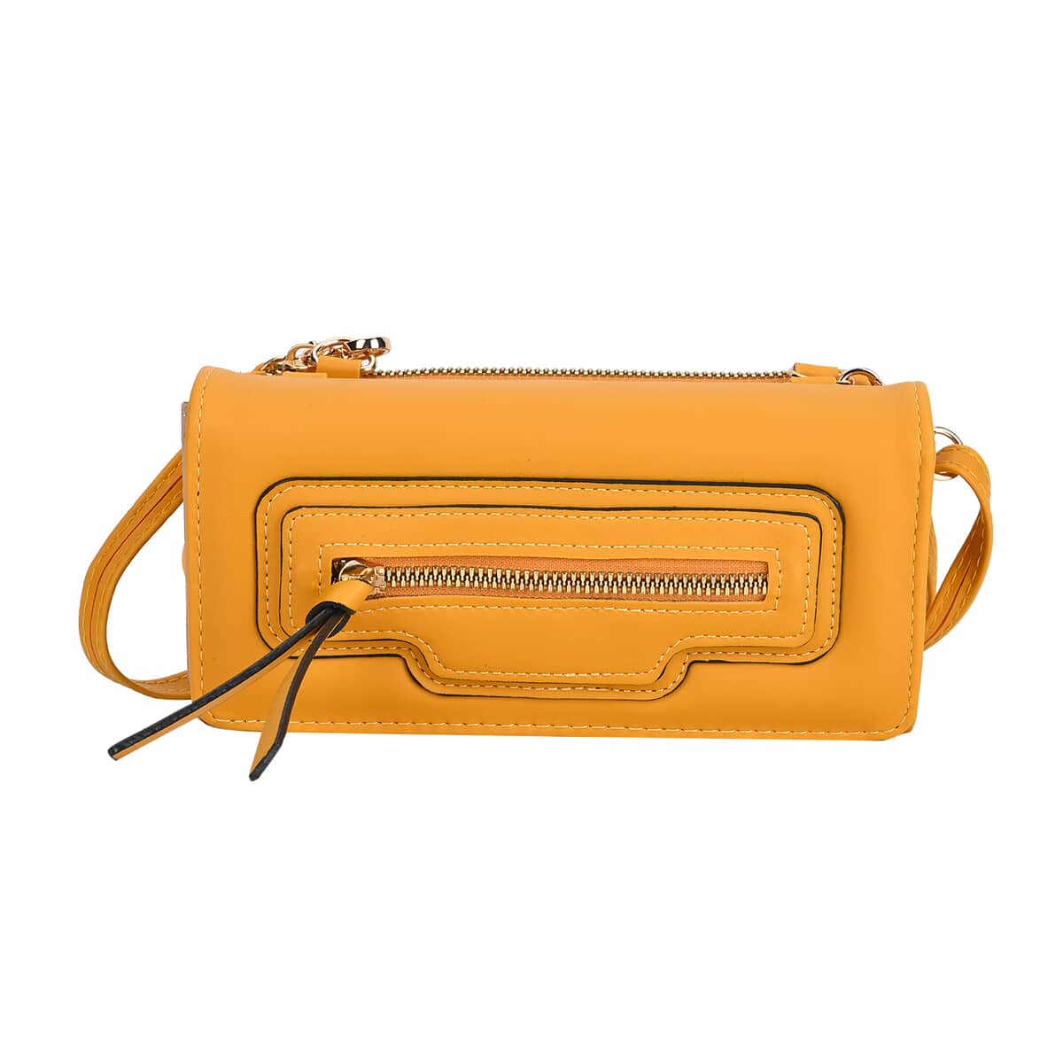 2-in-1 Yellow Faux Leather Bifold Wallet Style Crossbody Bag with Shoulder Strap image number 3