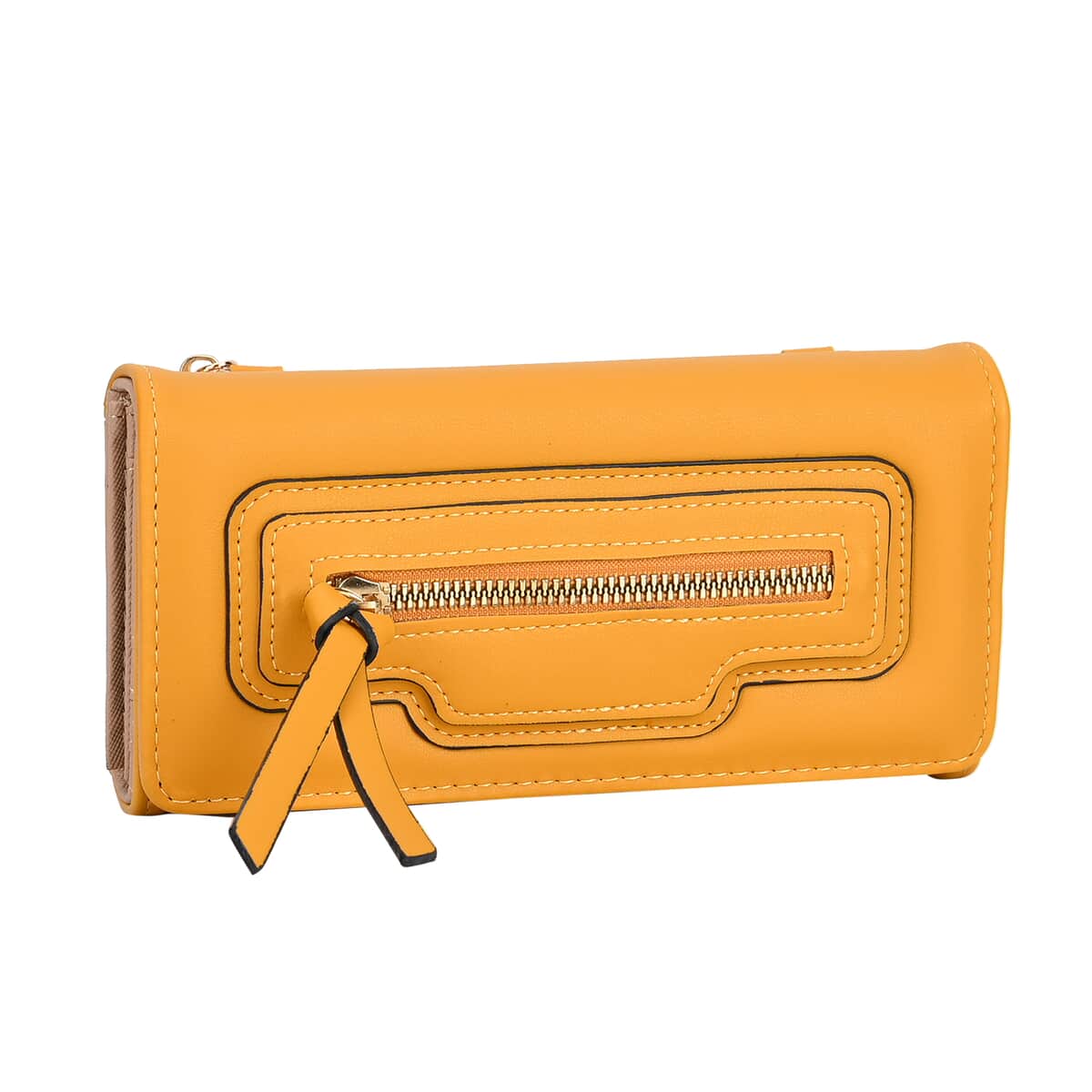 2-in-1 Yellow Faux Leather Bifold Wallet Style Crossbody Bag with Shoulder Strap image number 9