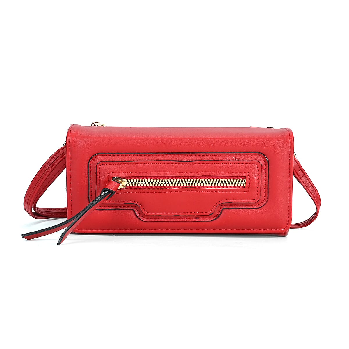 2-in-1 Red Faux Leather Bifold Wallet Style Crossbody Bag with Shoulder Strap image number 3
