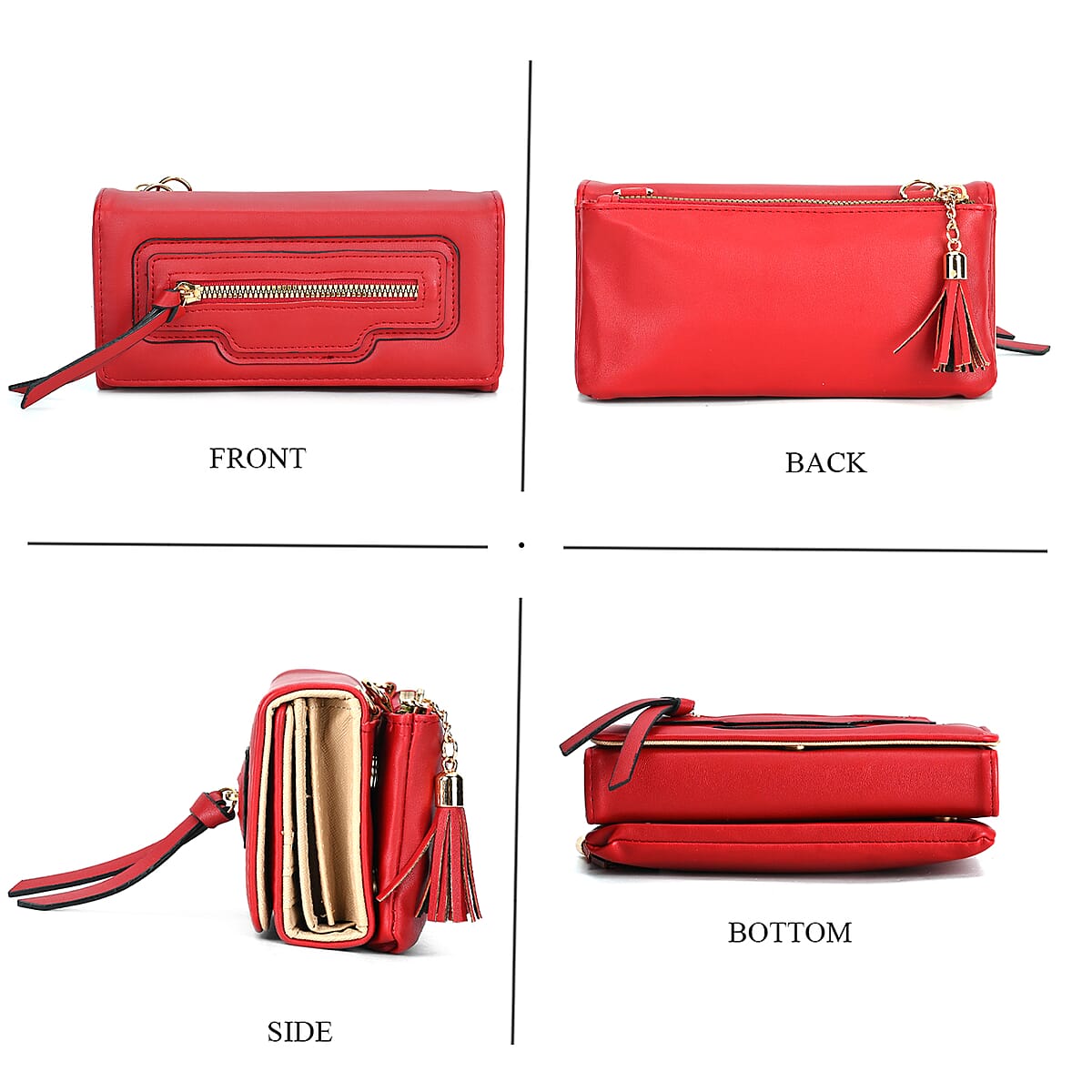 2-in-1 Red Faux Leather Bifold Wallet Style Crossbody Bag with Shoulder Strap image number 4