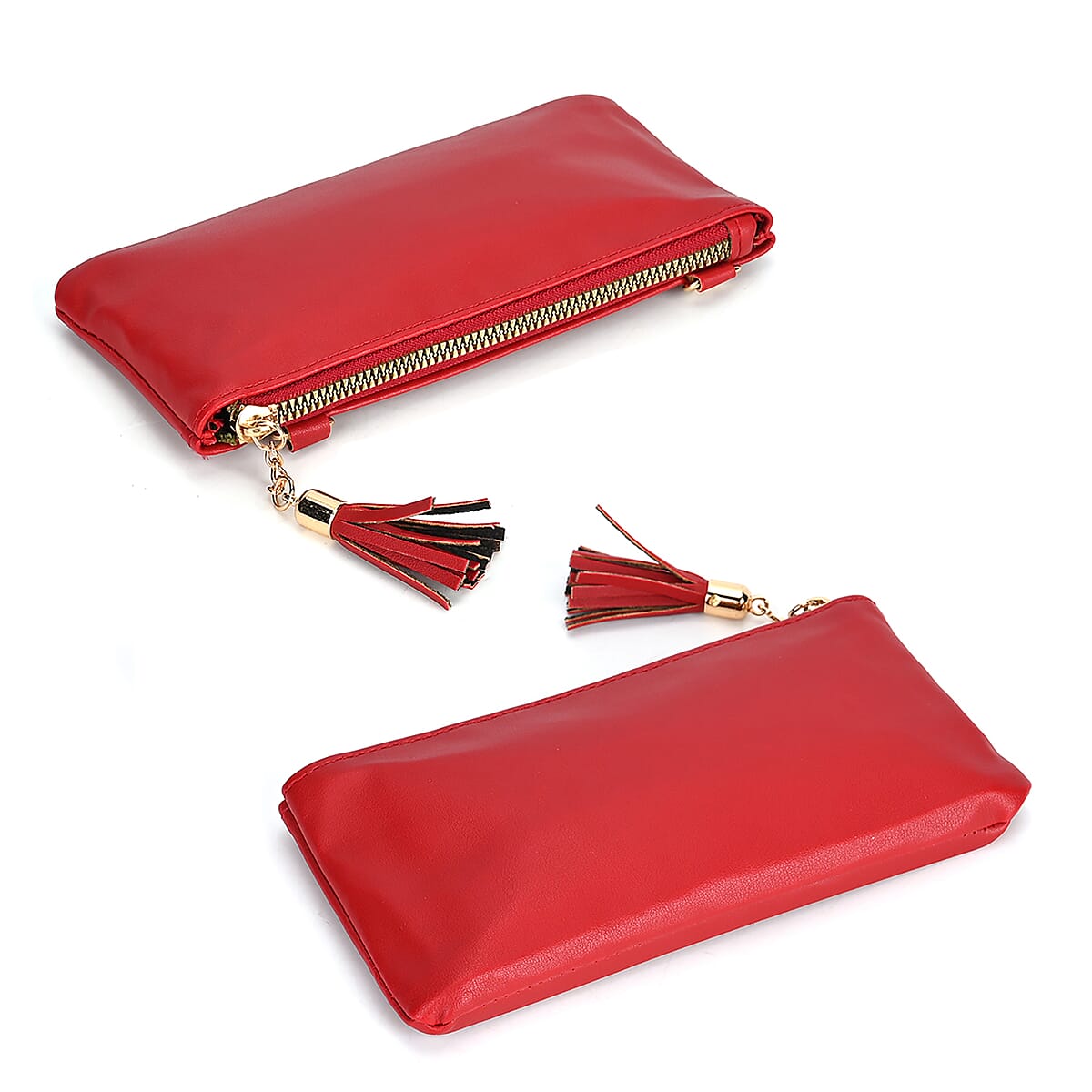 2-in-1 Red Faux Leather Bifold Wallet Style Crossbody Bag with Shoulder Strap image number 6