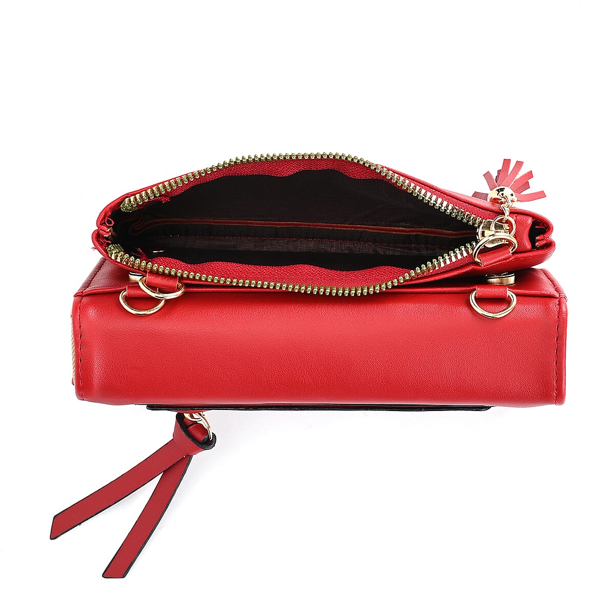 2-in-1 Red Faux Leather Bifold Wallet Style Crossbody Bag with Shoulder Strap image number 7
