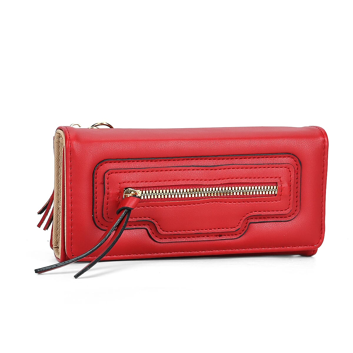 2-in-1 Red Faux Leather Bifold Wallet Style Crossbody Bag with Shoulder Strap image number 9