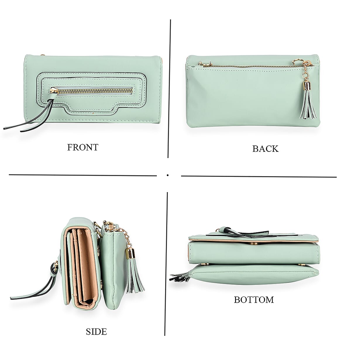 2-in-1 Olive Faux Leather Bifold Wallet Style Crossbody Bag with Shoulder Strap image number 4