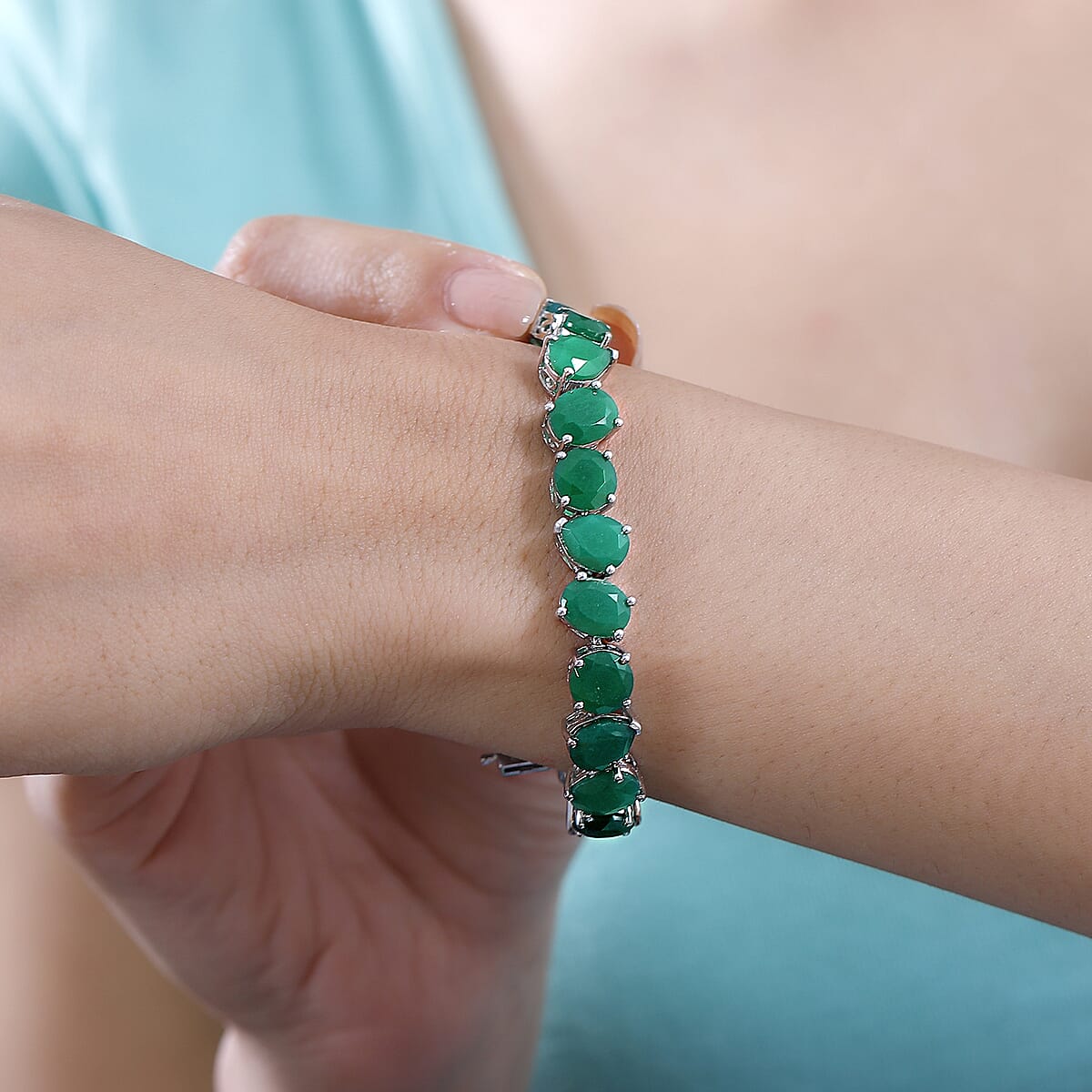 Karis Green Onyx 33.65 ctw Bracelet in Platinum Bond (6.50 In) image number 2