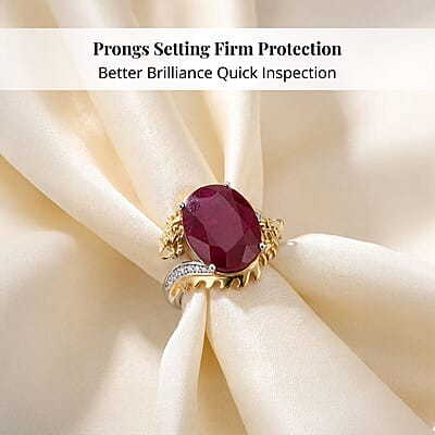 Niassa Ruby (FF) and Moissanite 14.90 ctw Dragon Ring in 18K Vermeil YG and Rhodium Sterling Silver (Size 10.0)