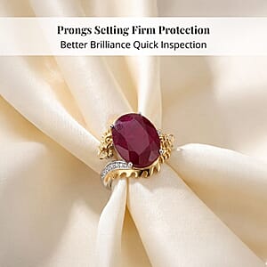 Niassa Ruby (FF) and Moissanite 14.90 ctw Dragon Ring in 18K Vermeil YG and Rhodium Sterling Silver (Size 6.0)