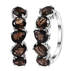 Ankur Treasure Chest Karis Brazilian Smoky Quartz 18.15 ctw Hoop Earrings in Platinum Bond