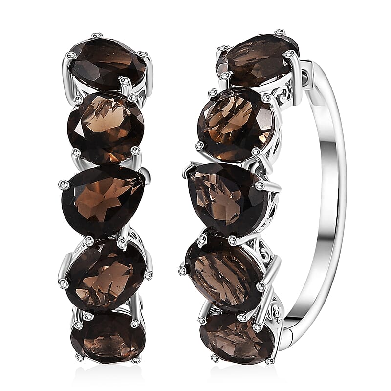 Ankur Treasure Chest Karis Brazilian Smoky Quartz 18.15 ctw Hoop Earrings in Platinum Bond