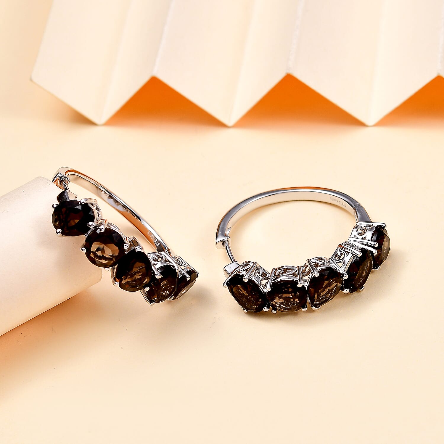 Ankur Treasure Chest Karis Brazilian Smoky Quartz 18.15 ctw Hoop Earrings in Platinum Bond