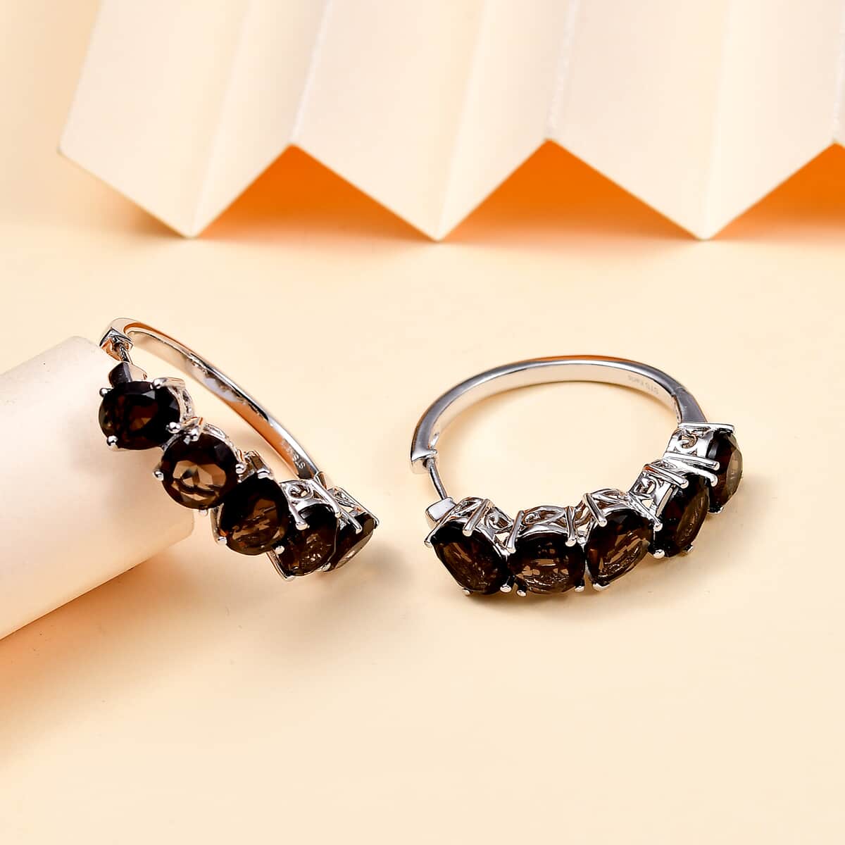 TLV Karis Brazilian Smoky Quartz Hoop Earrings in Platinum Bond 18.15 ctw image number 1