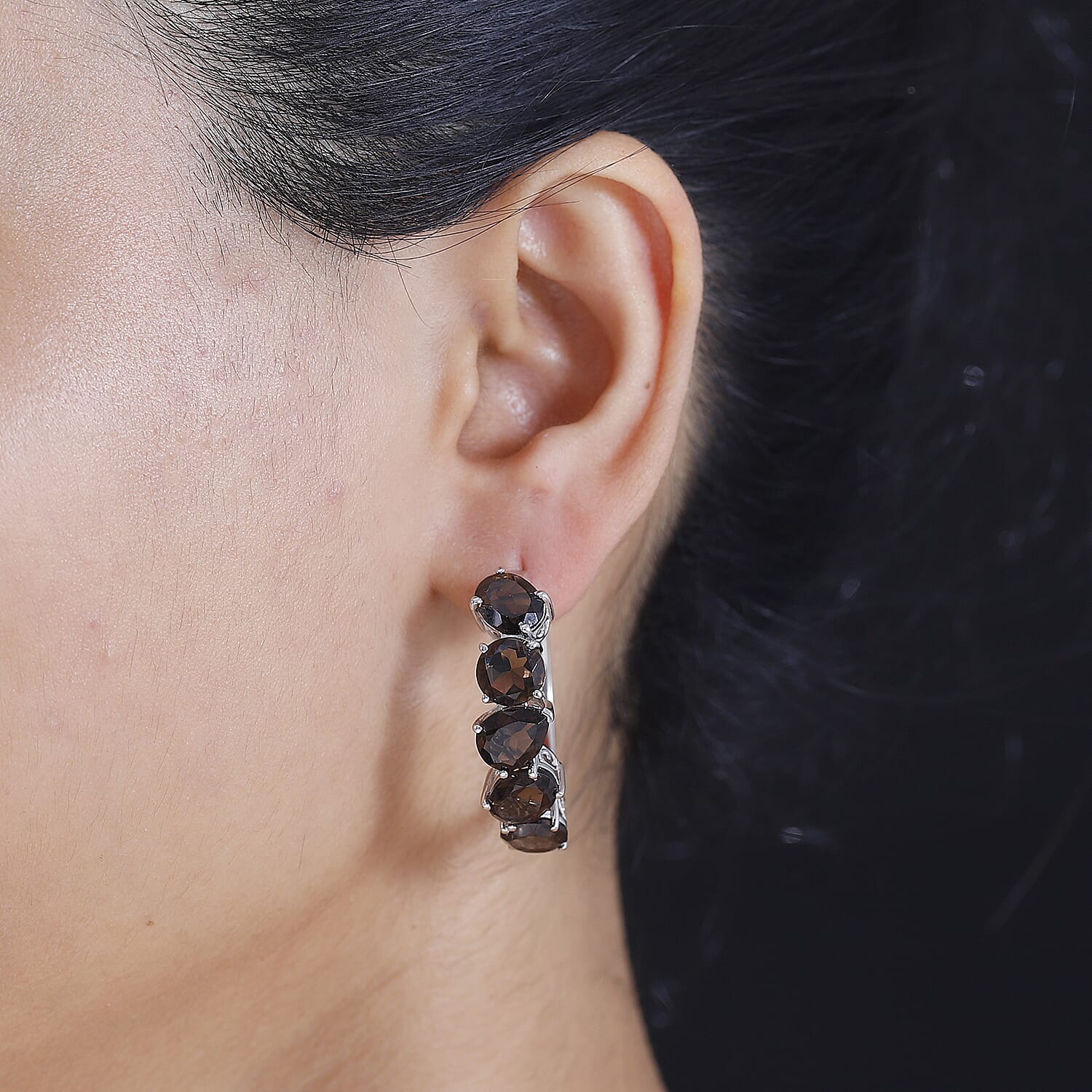 Ankur Treasure Chest Karis Brazilian Smoky Quartz 18.15 ctw Hoop Earrings in Platinum Bond