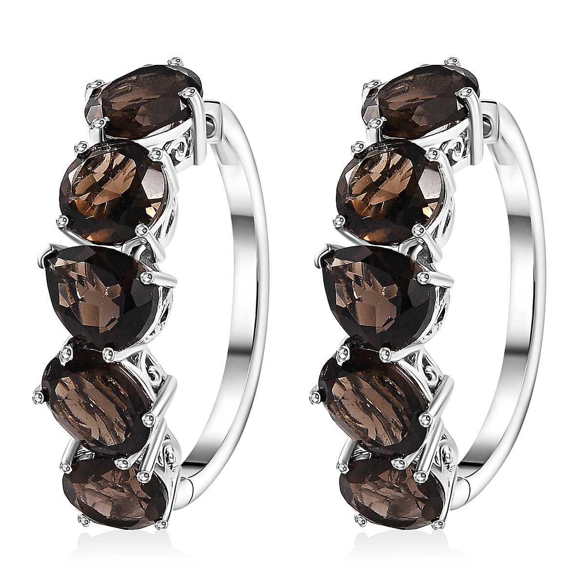 Ankur Treasure Chest Karis Brazilian Smoky Quartz 18.15 ctw Hoop Earrings in Platinum Bond