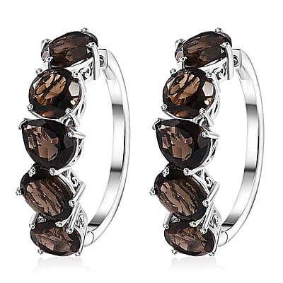 Ankur Treasure Chest Karis Brazilian Smoky Quartz 18.15 ctw Hoop Earrings in Platinum Bond