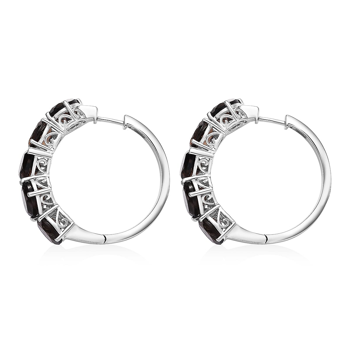 Ankur Treasure Chest Karis Brazilian Smoky Quartz 18.15 ctw Hoop Earrings in Platinum Bond