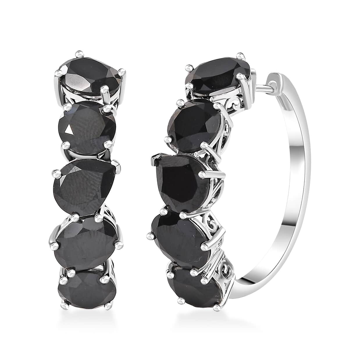 Ankur Treasure Chest Karis Thai Black Spinel 23.50 ctw Hoop Earrings in Platinum Bond image number 0