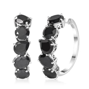 Ankur Treasure Chest Karis Thai Black Spinel 23.50 ctw Hoop Earrings in Platinum Bond