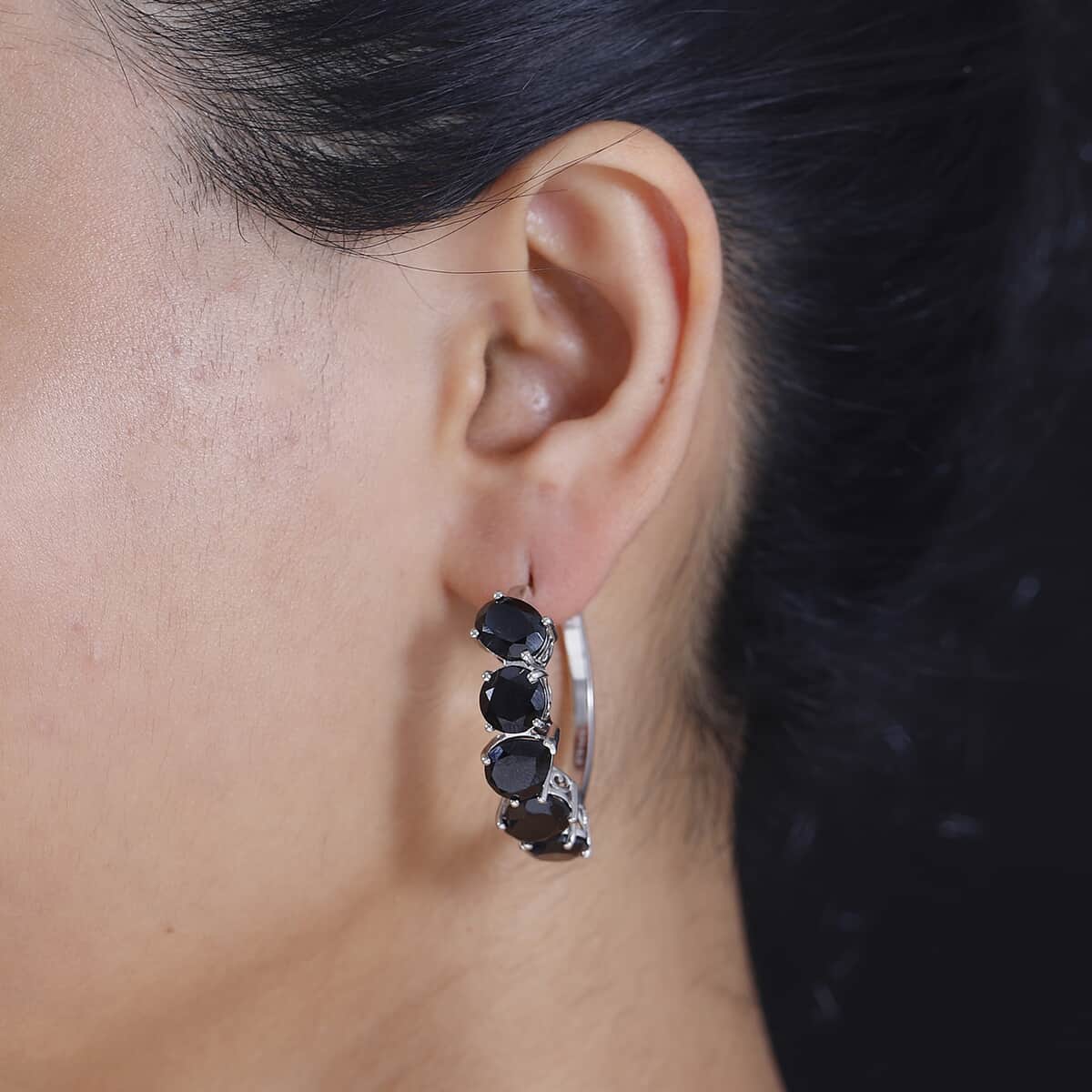 Ankur Treasure Chest Karis Thai Black Spinel 23.50 ctw Hoop Earrings in Platinum Bond image number 2