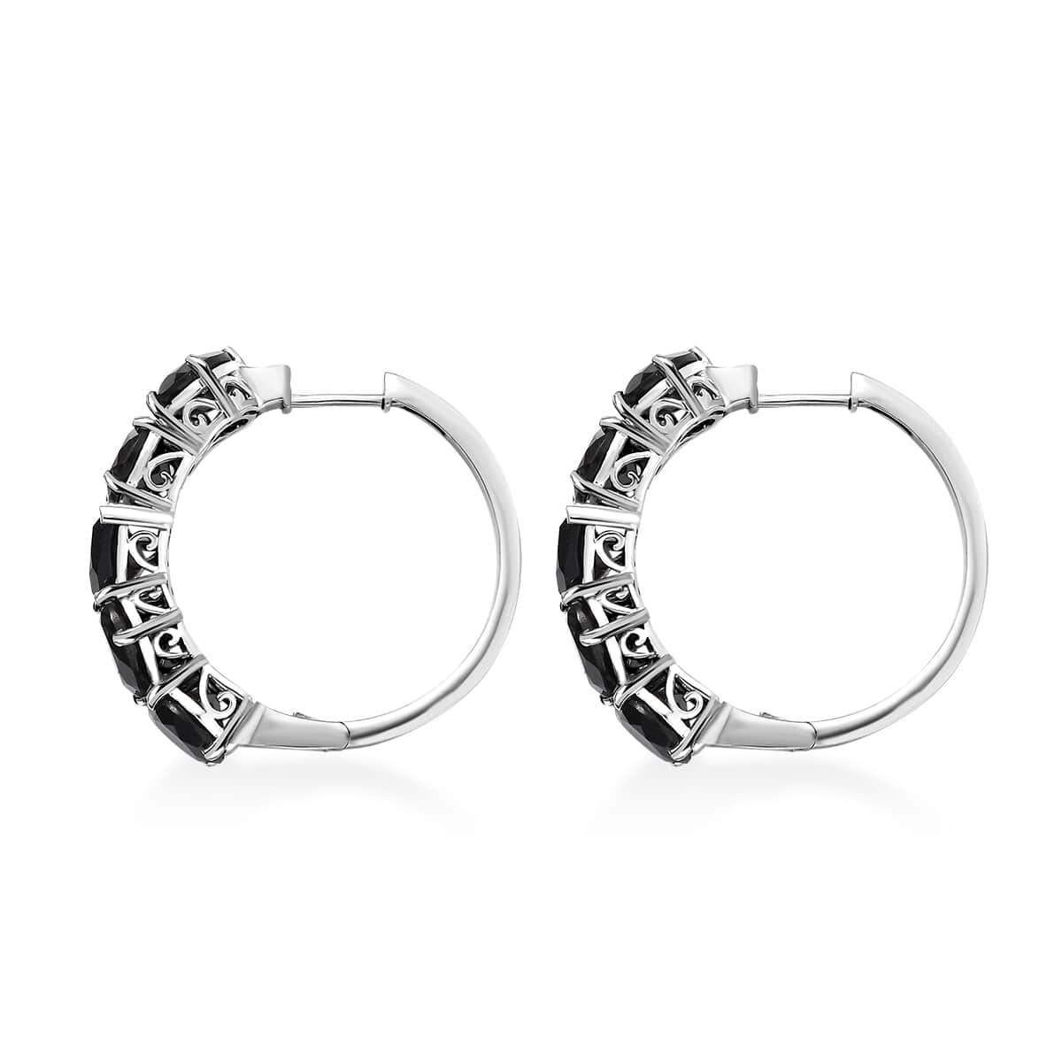 Ankur Treasure Chest Karis Thai Black Spinel 23.50 ctw Hoop Earrings in Platinum Bond image number 3