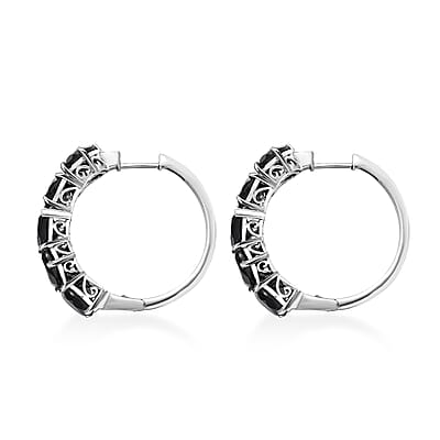 Ankur Treasure Chest Karis Thai Black Spinel 23.50 ctw Hoop Earrings in Platinum Bond