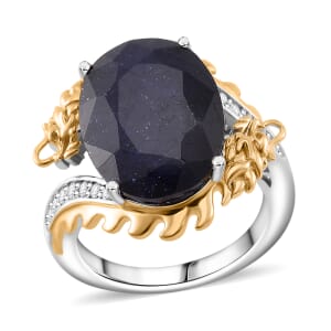 Masoala Sapphire (D) and Moissanite 14.60 ctw Dragon Ring in 18K Vermeil YG and Rhodium Sterling Silver (Size 6.0)