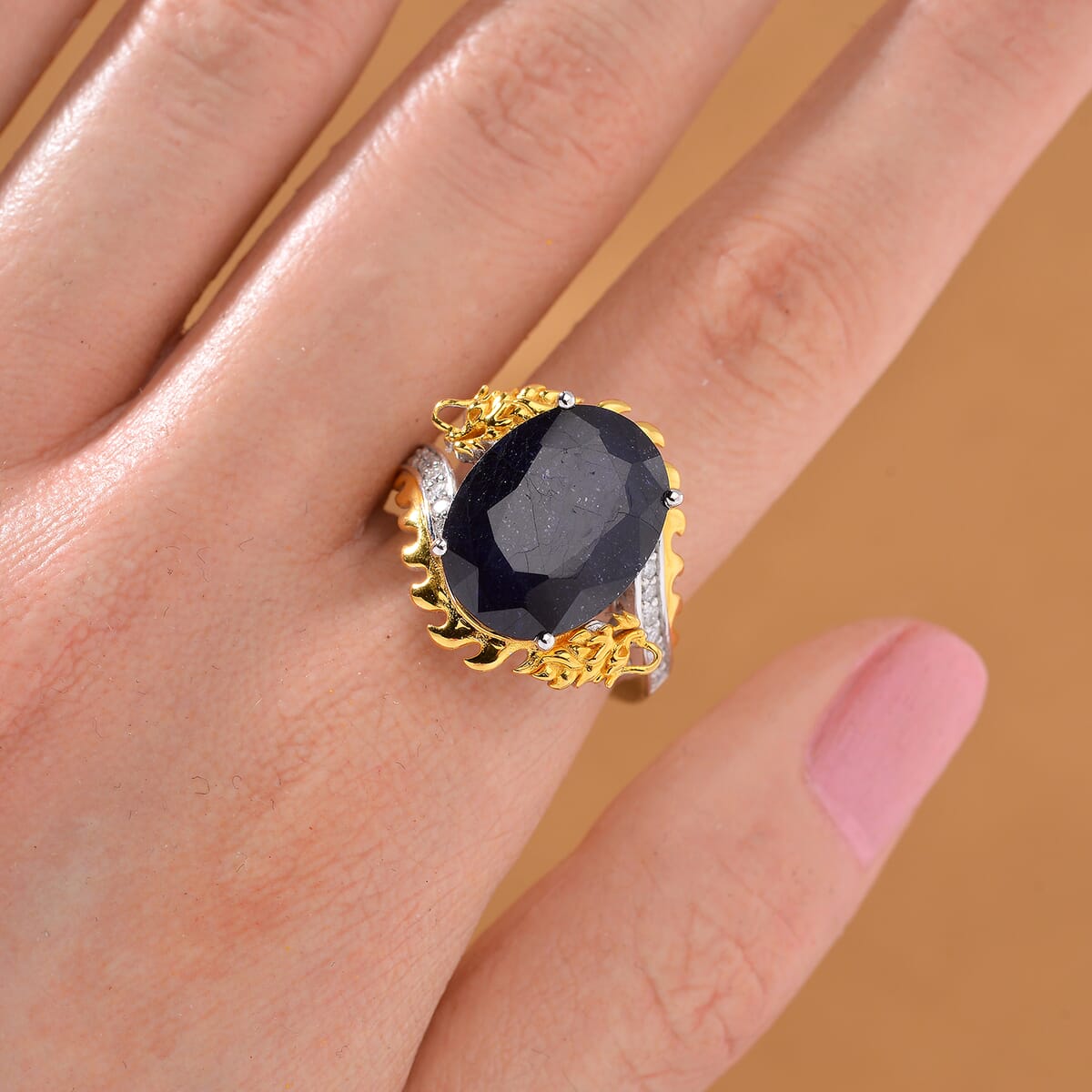 Masoala Sapphire (D) and Moissanite 14.60 ctw Dragon Ring in 18K Vermeil YG and Rhodium Sterling Silver (Size 6.0) image number 1