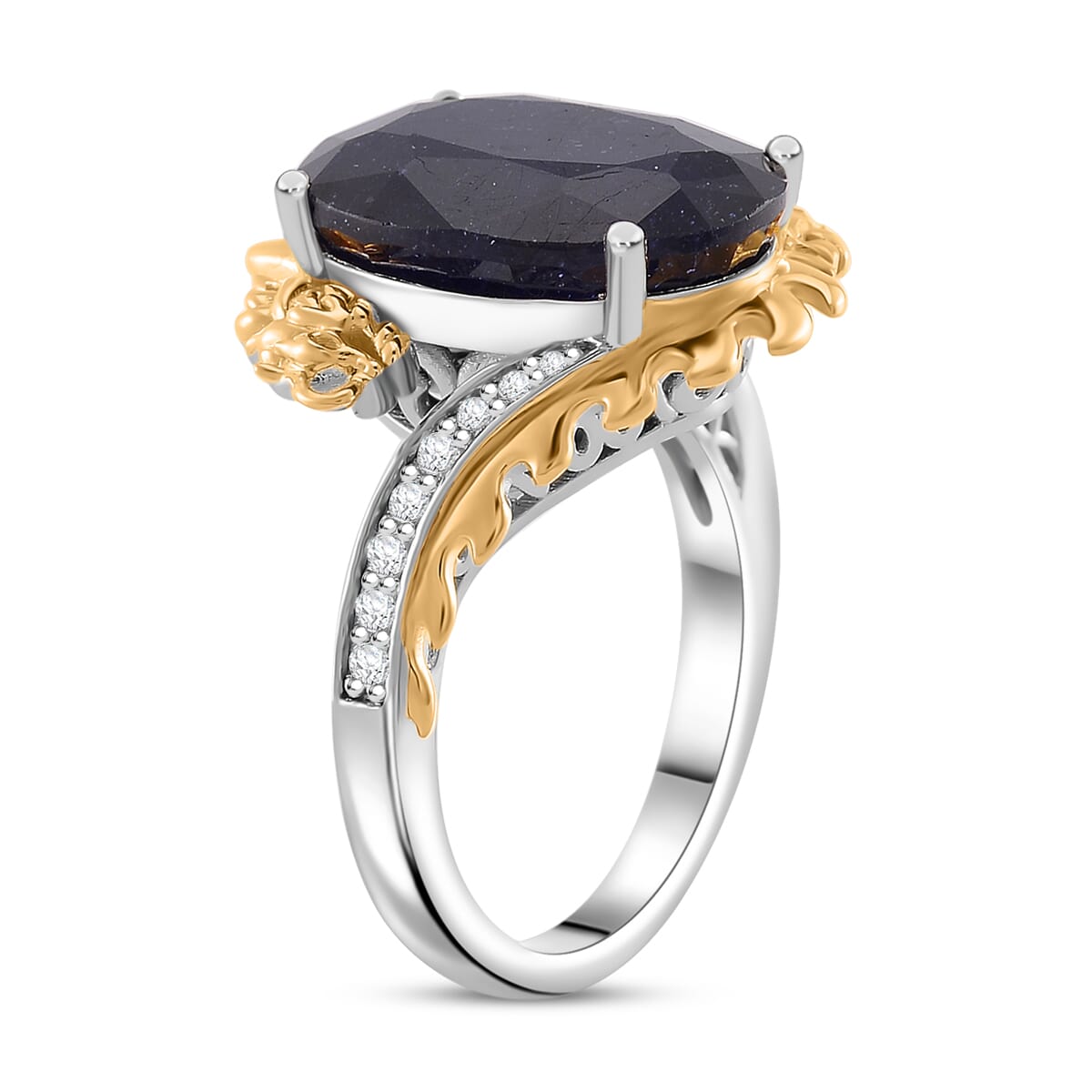 Masoala Sapphire (D) and Moissanite 14.60 ctw Dragon Ring in 18K Vermeil YG and Rhodium Sterling Silver (Size 6.0) image number 2