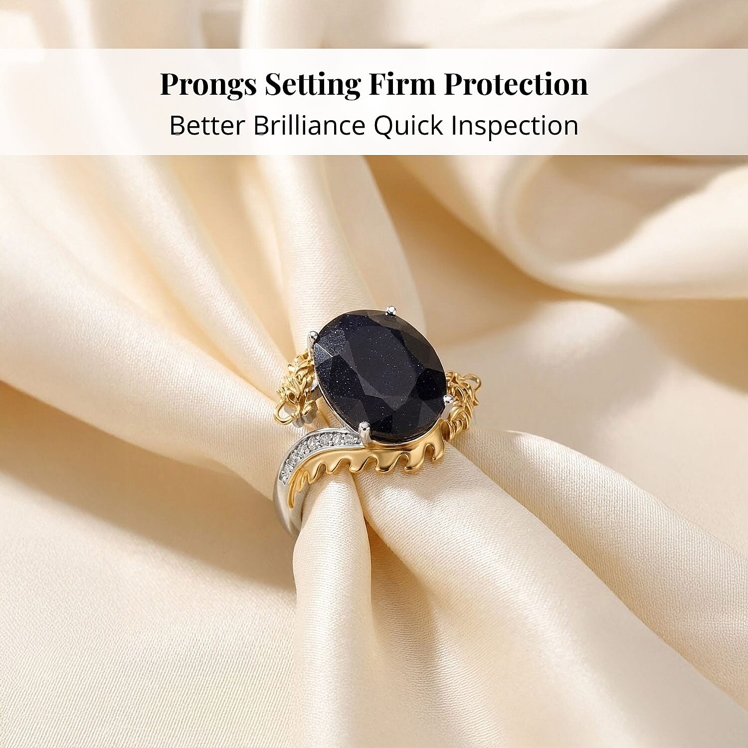 Masoala Sapphire (D) and Moissanite 14.60 ctw Double Dragon Ring in 18K Vermeil YG and Rhodium Sterling Silver (Size 6.0)