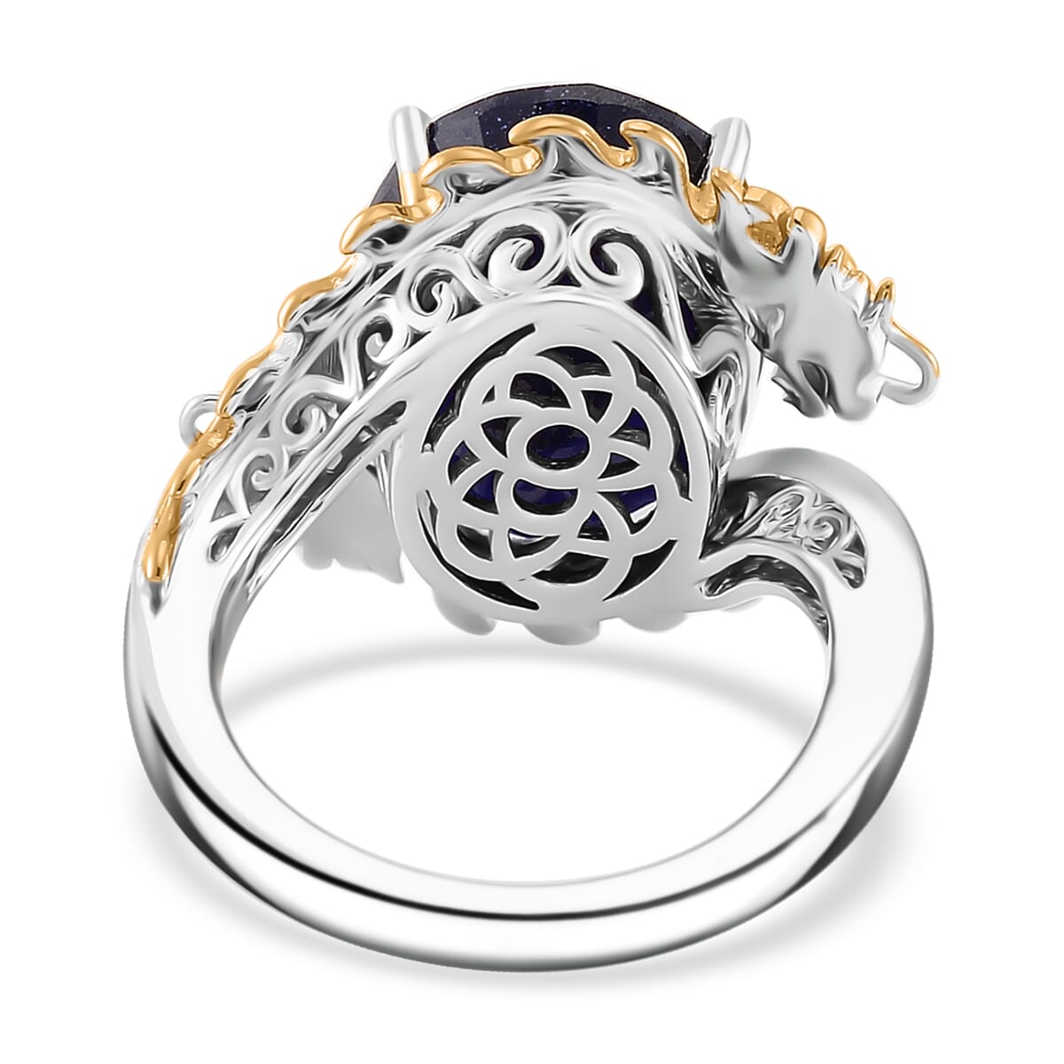 Masoala Sapphire (D) and Moissanite 14.60 ctw Dragon Ring in 18K Vermeil YG and Rhodium Sterling Silver (Size 6.0) image number 3