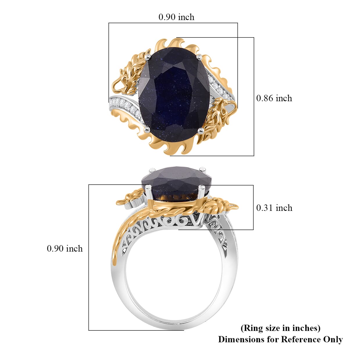 Masoala Sapphire (D) and Moissanite 14.60 ctw Dragon Ring in 18K Vermeil YG and Rhodium Sterling Silver (Size 6.0) image number 4