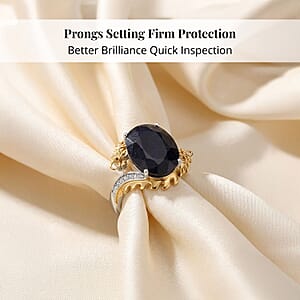 Masoala Sapphire (D) and Moissanite 14.60 ctw Double Dragon Ring in 18K Vermeil YG and Rhodium Sterling Silver (Size 7.0)