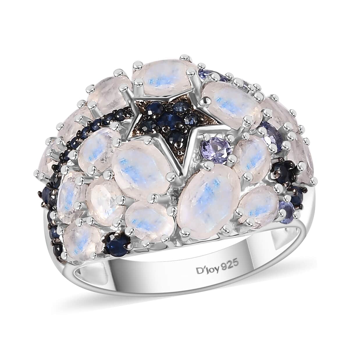 Premium Moon Glow Moonstone and Multi Gemstone 4.20 ctw Shooting Star Ring in Rhodium Over Sterling Silver (Size 10.0) image number 0