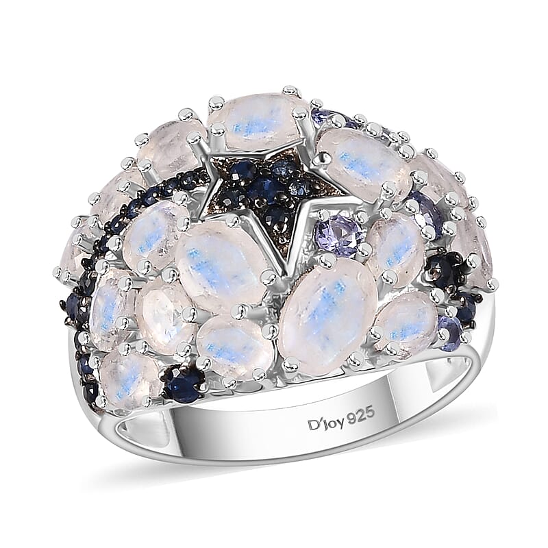 Premium Moon Glow Moonstone and Multi Gemstone 4.20 ctw Shooting Star Ring in Rhodium Over Sterling Silver (Size 10.0)