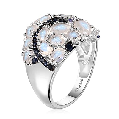 Premium Moon Glow Moonstone and Multi Gemstone 4.20 ctw Shooting Star Ring in Rhodium Over Sterling Silver (Size 10.0)