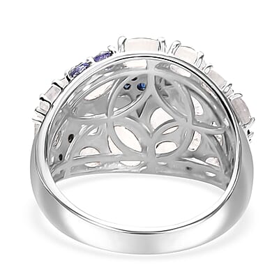 Premium Moon Glow Moonstone and Multi Gemstone 4.20 ctw Shooting Star Ring in Rhodium Over Sterling Silver (Size 10.0)