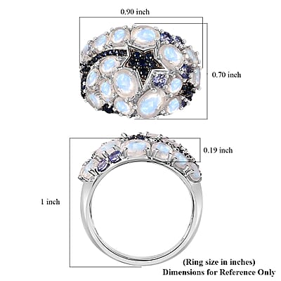 Premium Moon Glow Moonstone and Multi Gemstone 4.20 ctw Shooting Star Ring in Rhodium Over Sterling Silver (Size 10.0)