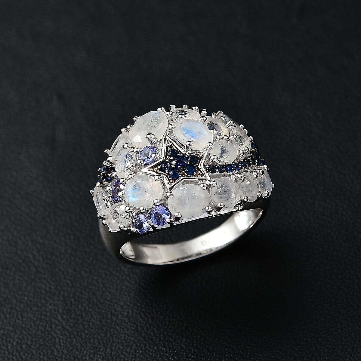Premium Moon Glow Moonstone and Multi Gemstone 4.20 ctw Shooting Star Ring in Rhodium Over Sterling Silver (Size 8.0) image number 2