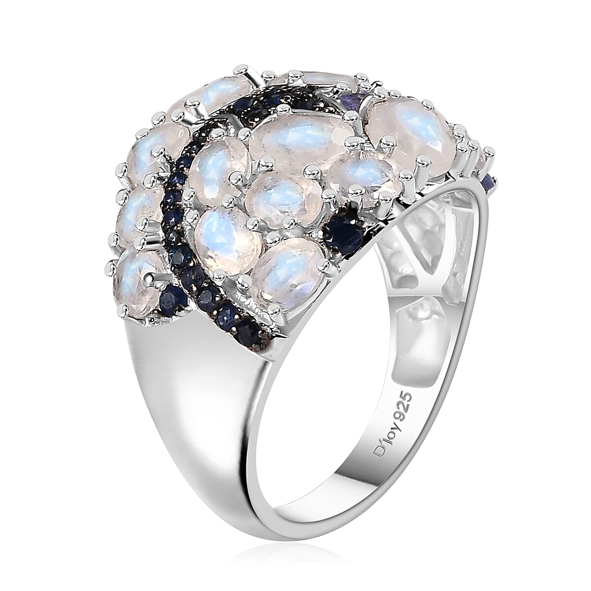 Premium Moon Glow Moonstone and Multi Gemstone 4.20 ctw Shooting Star Ring in Rhodium Over Sterling Silver (Size 8.0) image number 4