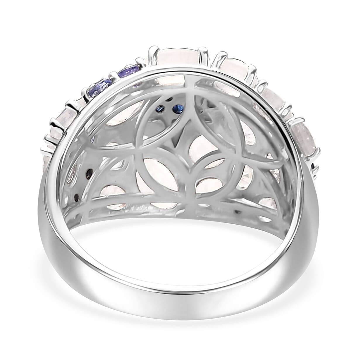 Premium Moon Glow Moonstone and Multi Gemstone 4.20 ctw Shooting Star Ring in Rhodium Over Sterling Silver (Size 8.0) image number 5