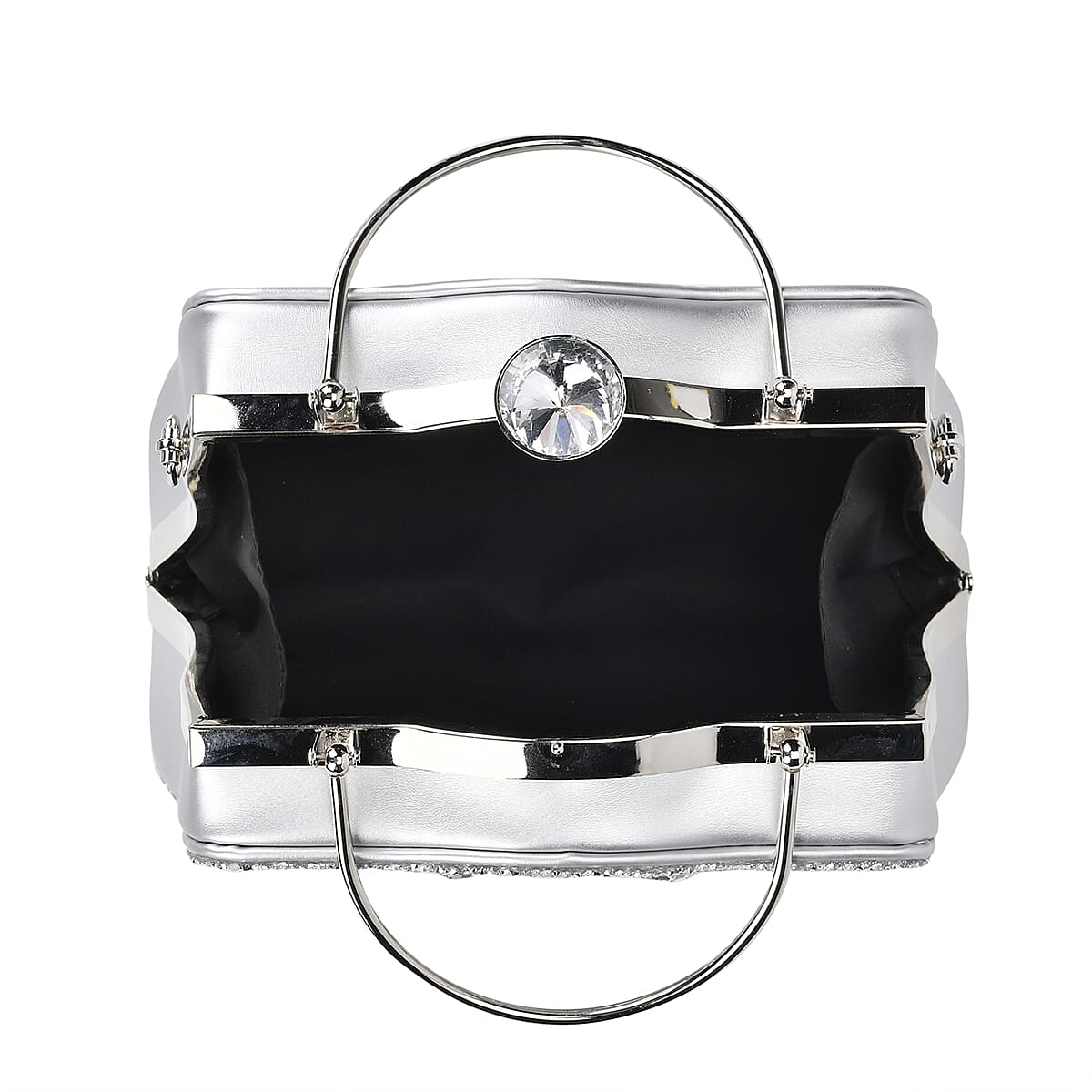 Miggie D Silver Peacock Pattern Crystal Clutch Bag with Shoulder Chain Strap image number 4