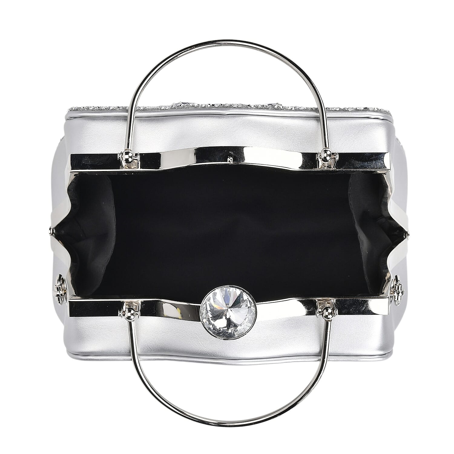 Silver Peacock Pattern Crystal Clutch Bag with Shoulder Chain Strap