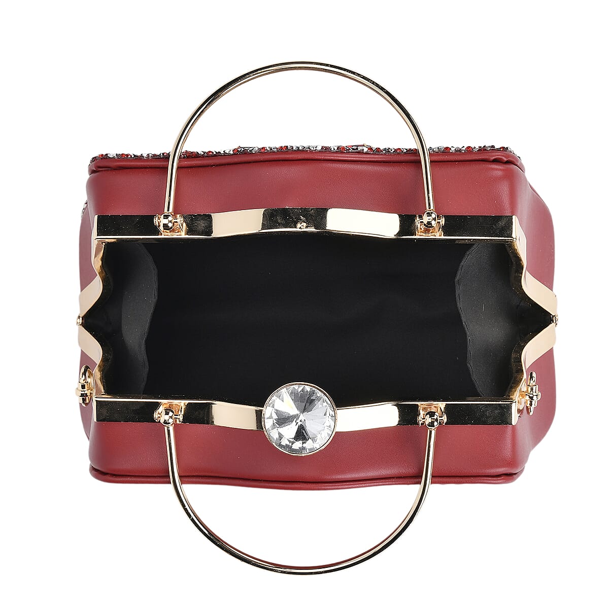 Miggie D Red Peacock Pattern Crystal Clutch Bag with Shoulder Chain Strap image number 5