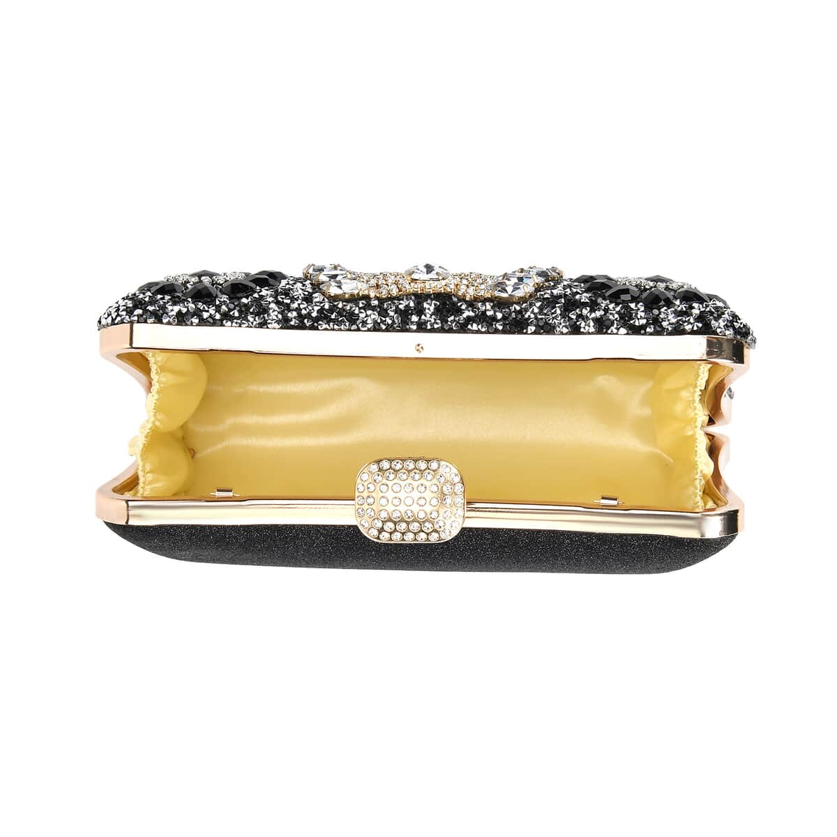 Black Peacock Pattern Crystal Clutch Bag with Shoulder Chain Strap image number 4