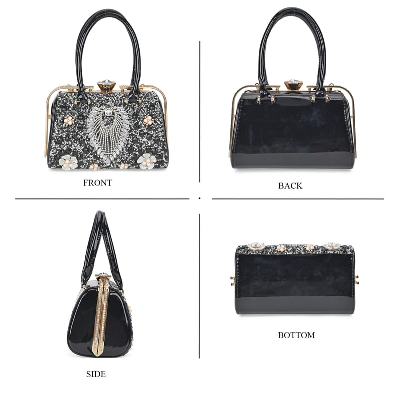 Miggie D Black 3D Peacock Crystal Clutch Bag with Shoulder Chain Strap