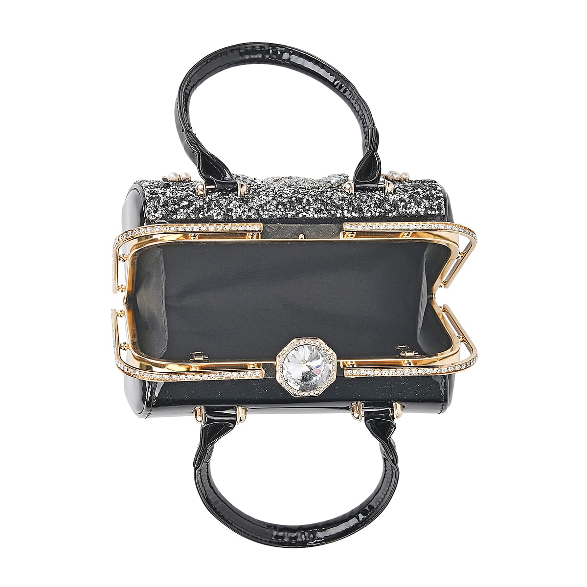 Black 3D Peacock Crystal Clutch Bag (9"x5.3"x6.3") with Shoulder Chain Strap image number 3