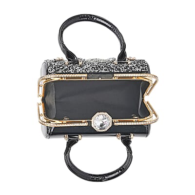 Miggie D Black 3D Peacock Crystal Clutch Bag with Shoulder Chain Strap