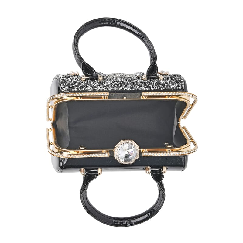 Miggie D Black 3D Peacock Crystal Clutch Bag with Shoulder Chain Strap
