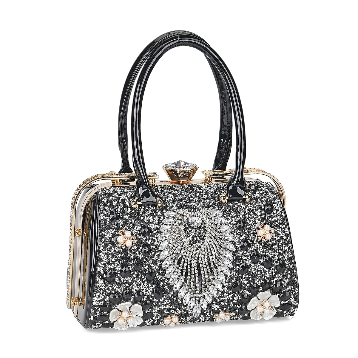 Black 3D Peacock Crystal Clutch Bag (9"x5.3"x6.3") with Shoulder Chain Strap image number 4